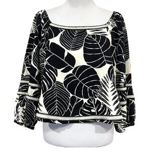 Cynthia Rowley Black and White 3/4 Sleeve Boxy Blouse